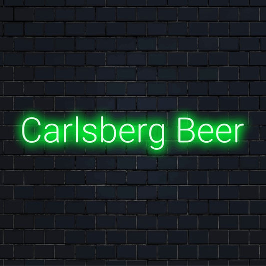 Carlsberg Beer Neon Light with glowing lettering against brick backdrop