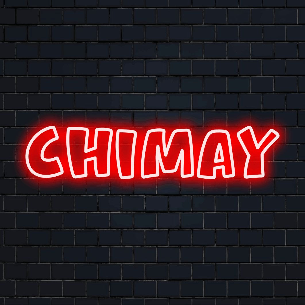 Chimay LED Neon Sign, soft neon glow against black brick wall