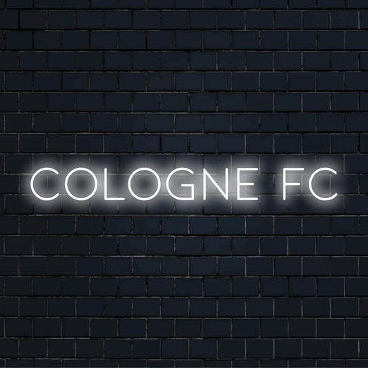 Cologne Fc LED Neon Sign, glowing neon text on dark brick background