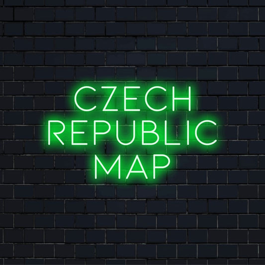 Czech Republic Map Neon Sign, bright neon lettering on dark brick background