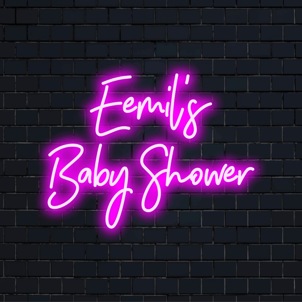 Eemil_s Baby Shower Personalized LED Neon Sign, bright LED glow on dark brick background