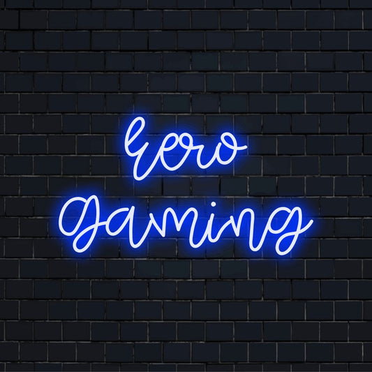 Eero Gaming Custom Name Neon Sign, glowing lettering against brick backdrop