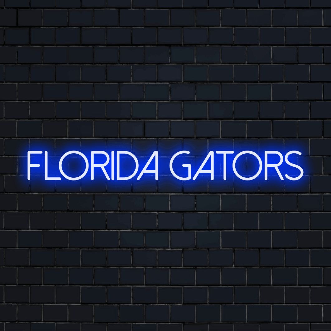 Florida Gators LED Neon Sign, glowing neon text on black brick background