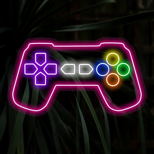A game controller neon sign for gaming-themed decor, emitting a vibrant and captivating light