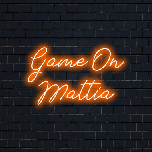 Game On Mattia Personalized Neon Light with glowing wall decor on dark brick wall