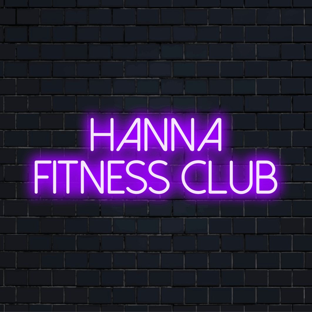 Hanna Fitness Club Personalized Neon Light with bright LED glow on black brick background
