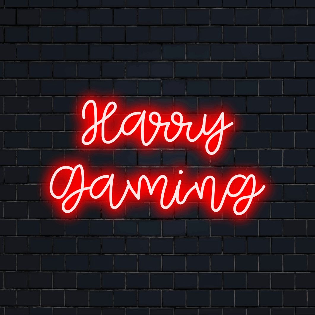 Harry Gaming Personalized Neon Light with glowing wall decor on dark brick background