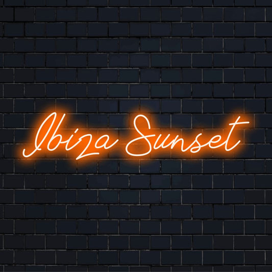 Ibiza Sunset LED Neon Sign, bright neon glow against brick backdrop