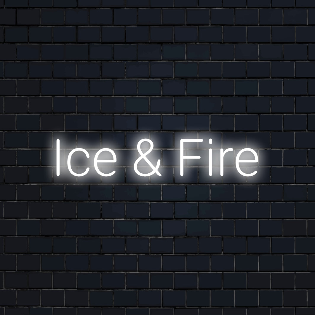 Ice Fire LED Neon Sign, bright LED glow on dark brick wall