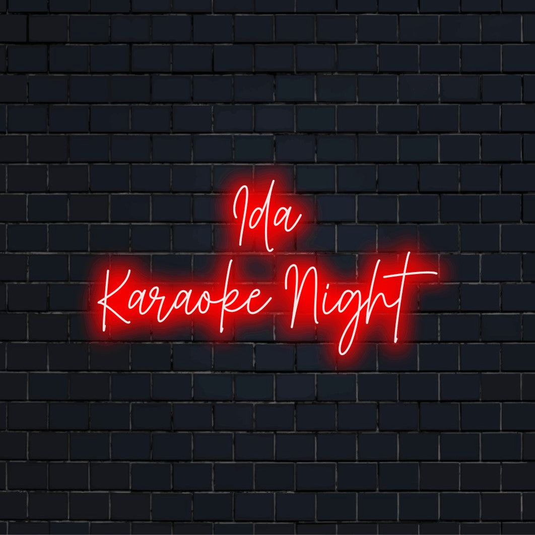 Ida Karaoke Night Personalized Neon Light with glowing wall decor on black brick background