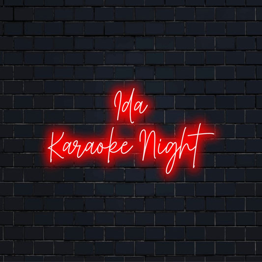 Ida Karaoke Night Personalized Neon Light with glowing wall decor on black brick background