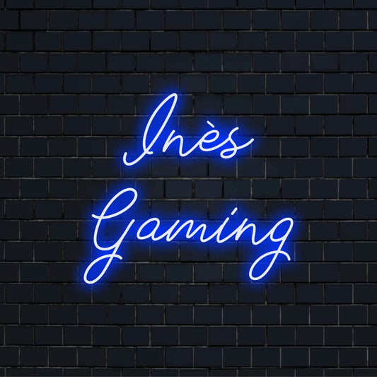 Ines Gaming Personalized LED Neon Sign, soft neon glow on black brick background