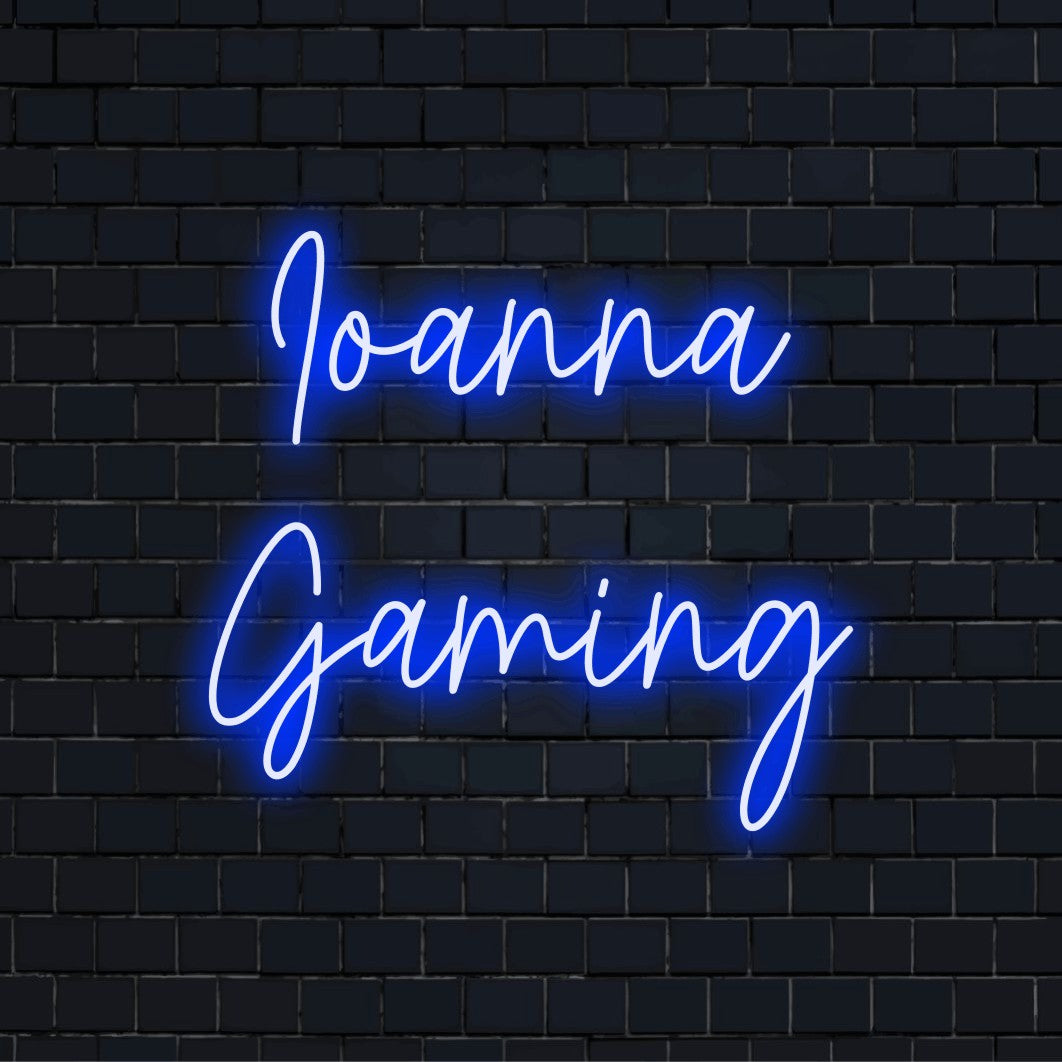 Ioanna Gaming Personalized Neon Light with glowing wall decor on dark brick wall