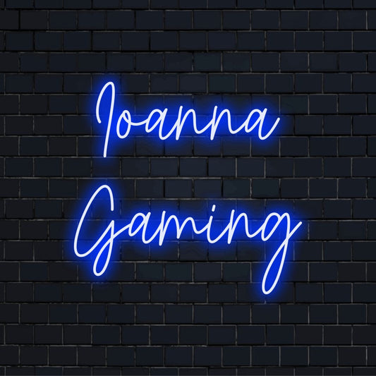 Ioanna Gaming Personalized Neon Light with glowing wall decor on dark brick wall