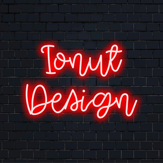 Ionut Design Personalized Neon Light with glowing lettering on dark brick background
