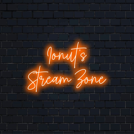 Ionut_s Stream Zone Personalized LED Neon Sign, soft neon glow against brick backdrop