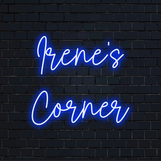 Irene_s Corner Personalized Neon Light with bright neon lettering against brick backdrop