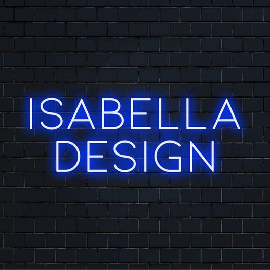 Isabella Design Personalized Neon Light with soft neon glow against brick backdrop