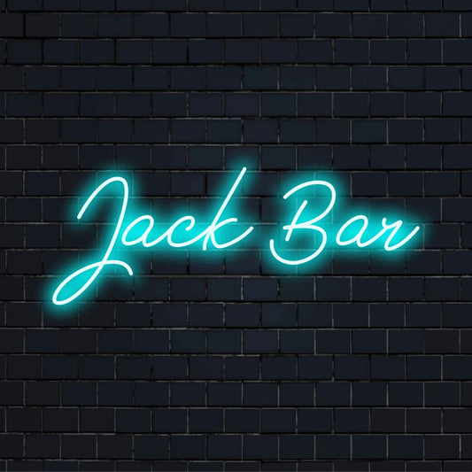 Jack Bar Custom Name Neon Sign, bright neon glow on dark brick background