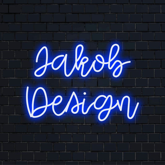Jakob Design Personalized Neon Light with soft neon glow on black brick background