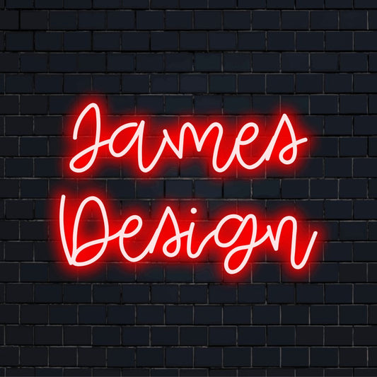 James Design Personalized LED Neon Sign, glowing wall decor on dark brick wall