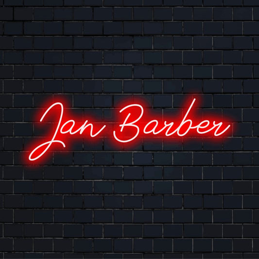 Jan Barber Personalized Neon Light with neon text light on black brick background