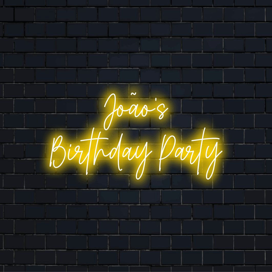 Joao_s Birthday Party Personalized Neon Light with glowing wall decor on black brick background