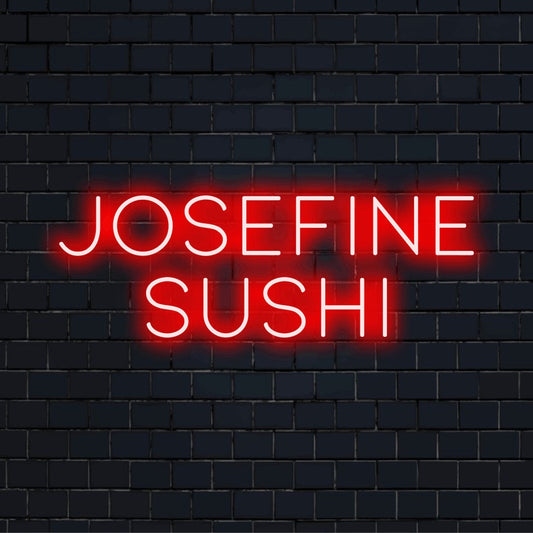 Josefine Sushi Custom Name Neon Sign, soft neon glow on dark brick background
