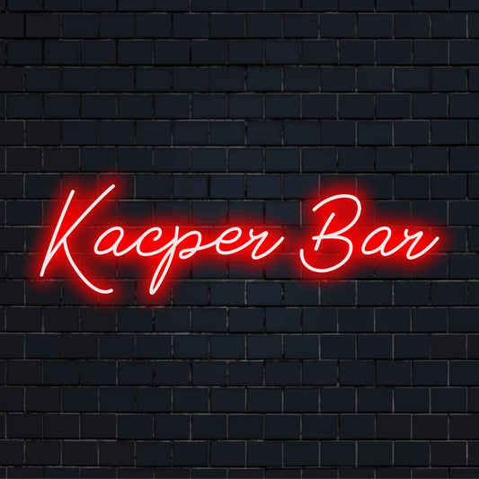Kacper Bar Personalized Neon Light with bright neon glow on dark brick background