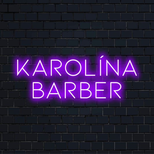 Karolina Barber Personalized Neon Light with bright LED glow on dark brick background