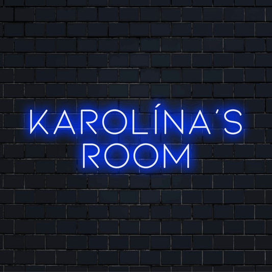 Karolina_s Room Custom Name Neon Sign, bright neon lettering on black brick background