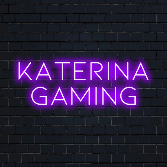 Katerina Gaming Personalized Neon Light with bright LED glow on black brick background