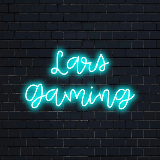 Lars Gaming Personalized Neon Light with glowing neon text on dark brick wall