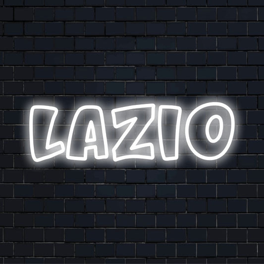 Lazio Neon Light with bright neon glow on dark brick background