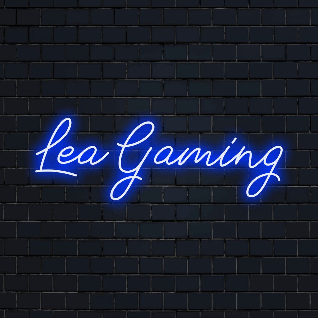 Lea Gaming Personalized LED Neon Sign, bright neon glow on dark brick wall