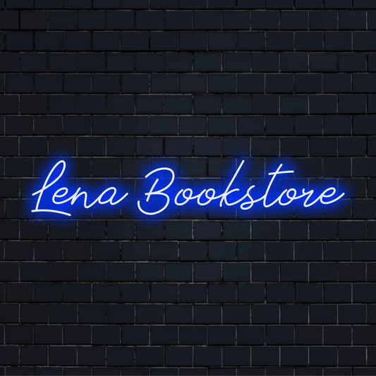 Lena Bookstore Custom Name Neon Sign, bright LED glow on dark brick wall