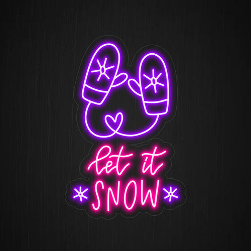 Neonový nápis „Let It Snow“, rozmarný doplněk k dekoraci s tématem zimy nebo dovolené, perfektní jako světelná nástěnná malba.