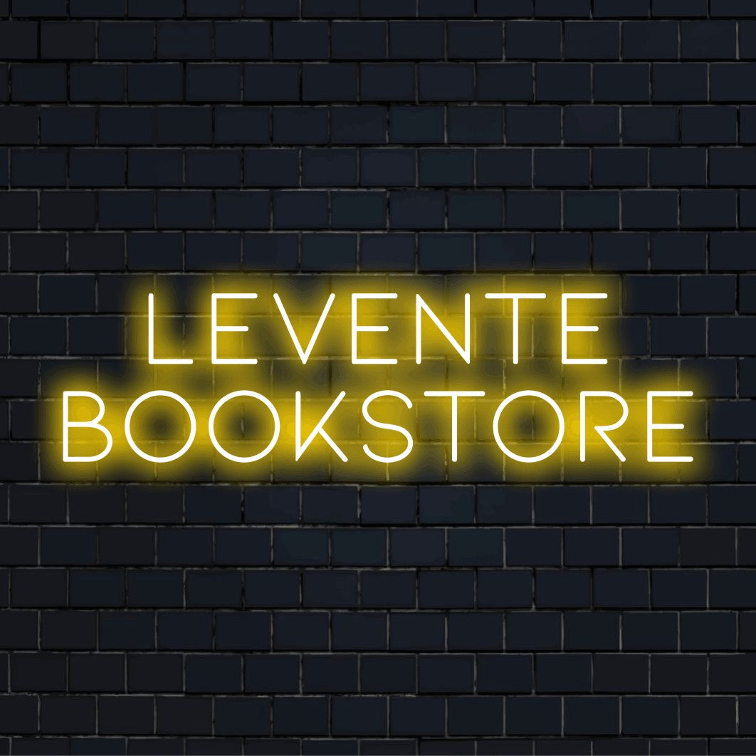Levente Bookstore Personalized Neon Light with bright LED glow on dark brick background