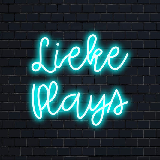Lieke Plays Personalized LED Neon Sign, bright LED glow on dark brick background
