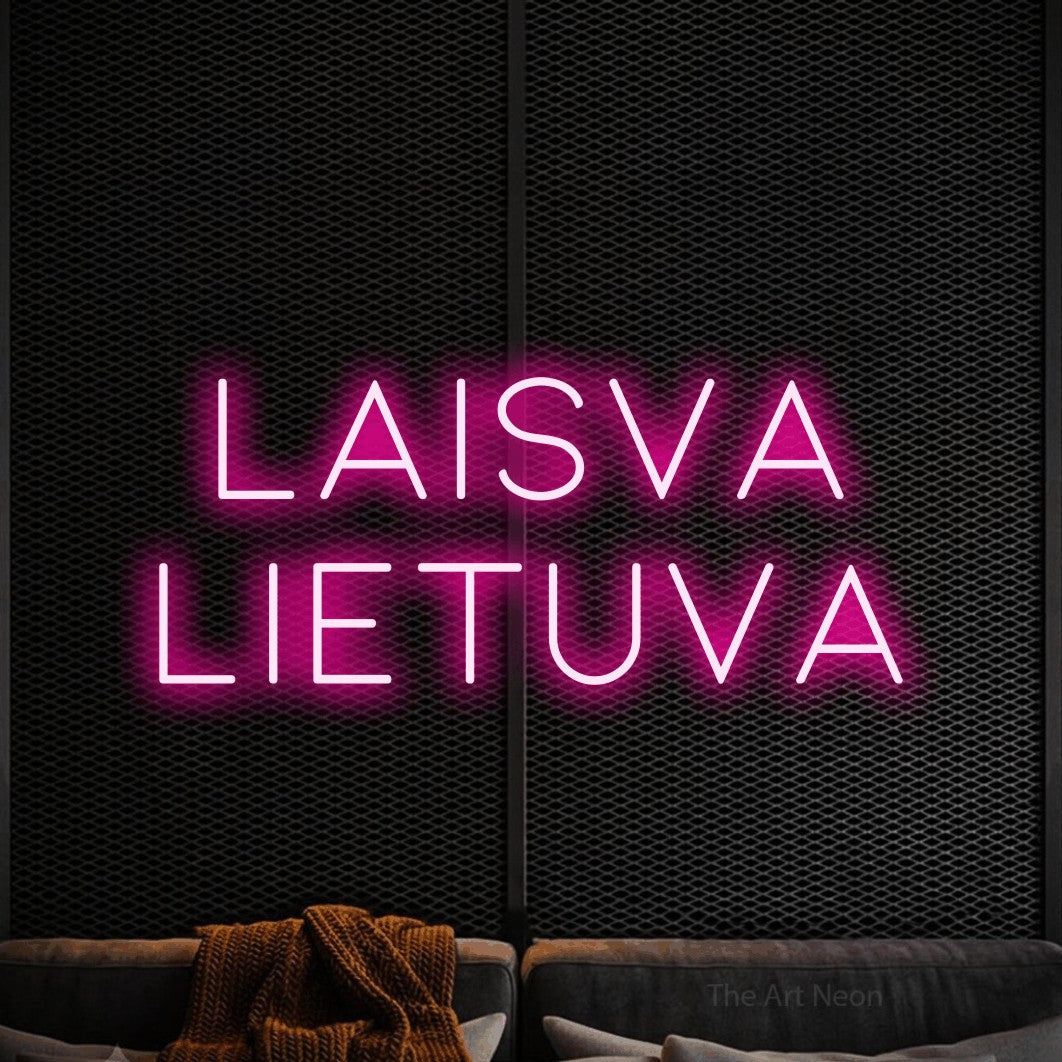 LED neon sign reading “Laisva Lietuva”, arranged in two lines.