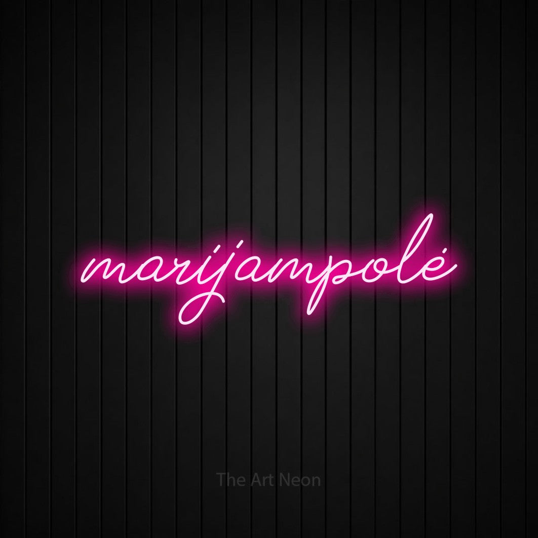 LED neon sign reading “marijampolė”, arranged in a single line.