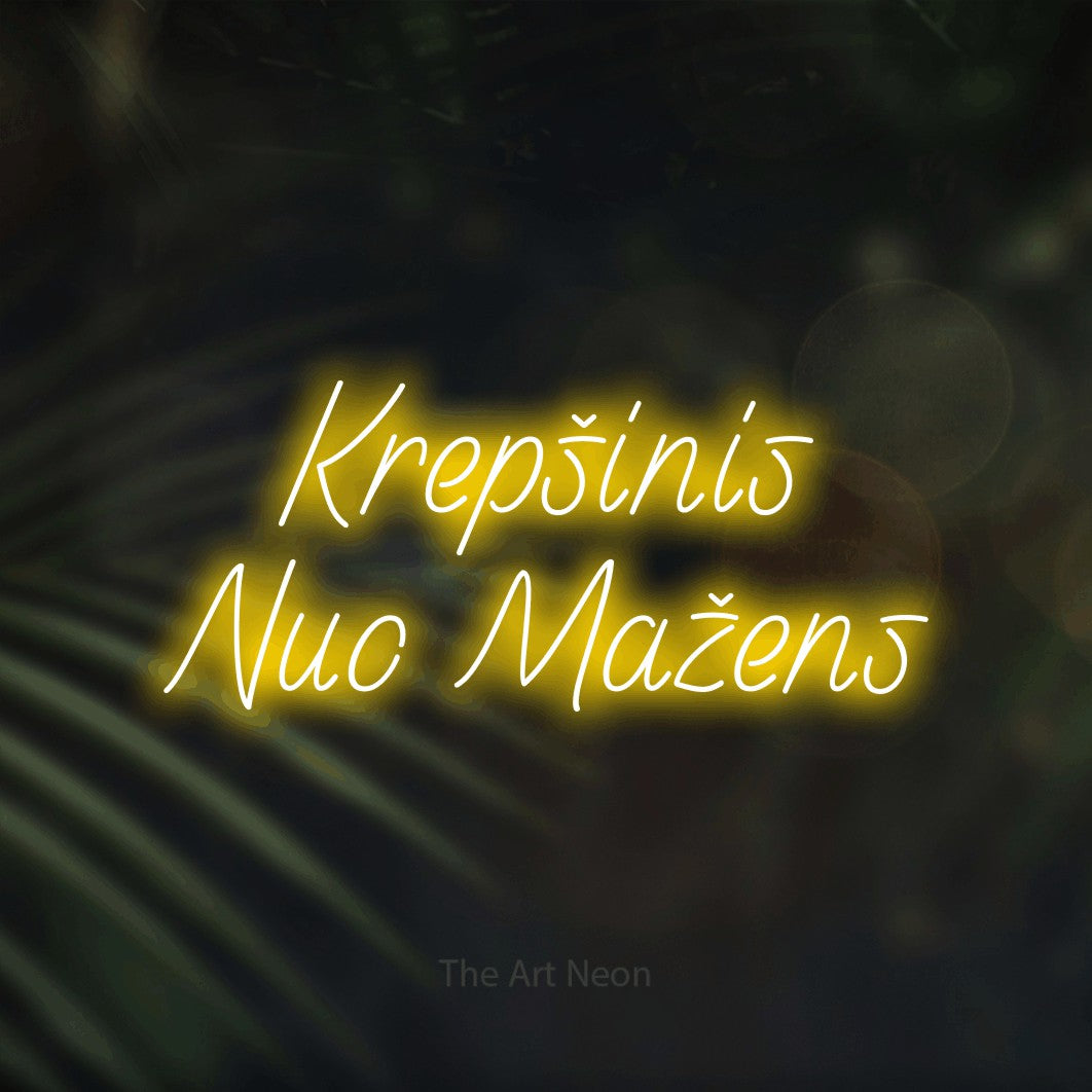 LED neon sign reading “Krepšinis Nuo Mažens”, arranged in two lines.