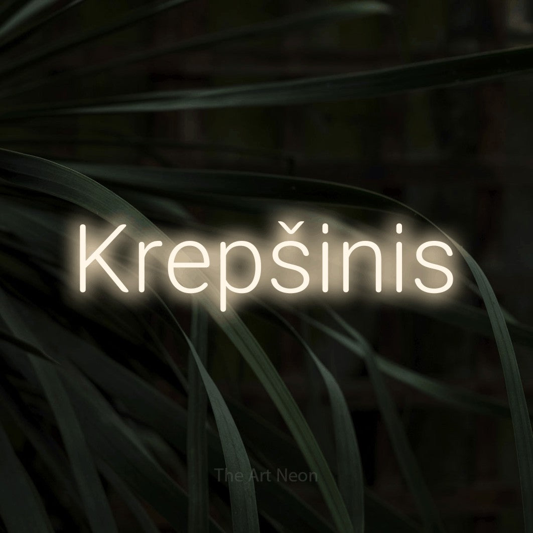 LED neon sign reading “Krepšinis”, arranged in a single line.