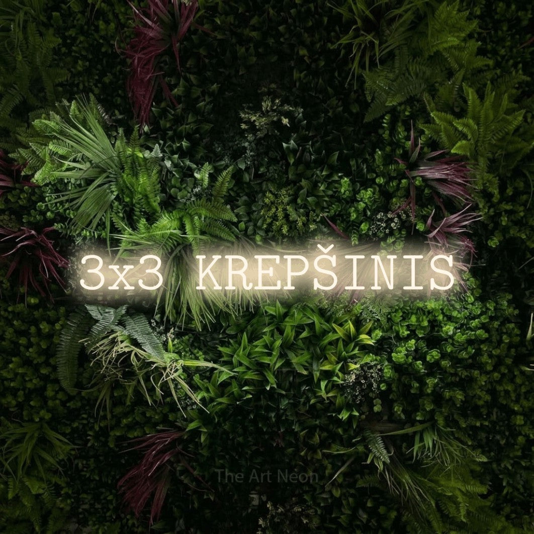 LED neon sign reading “3x3 KREPŠINIS”, arranged in a single line.