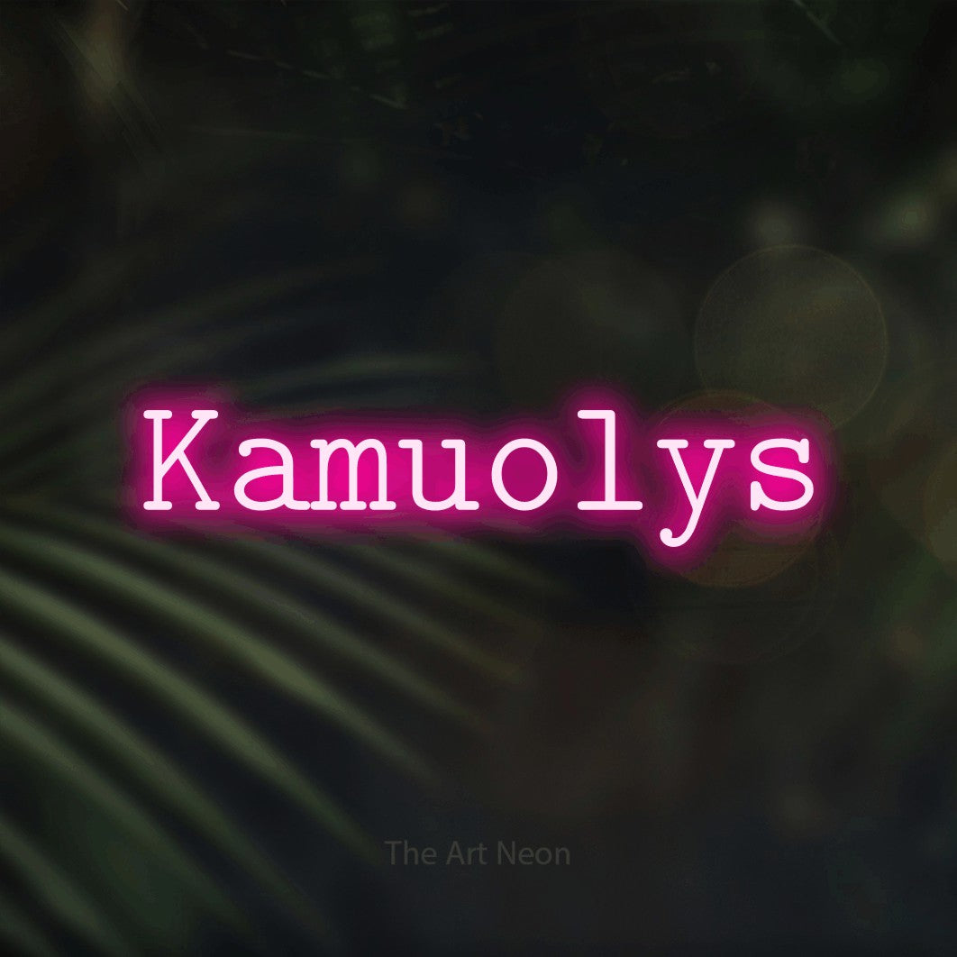 LED neon sign reading “Kamuolys”, arranged in a single line.