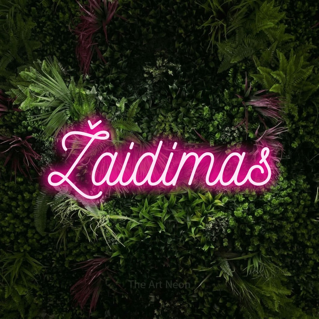 LED neon sign reading “Žaidimas”, arranged in a single line.