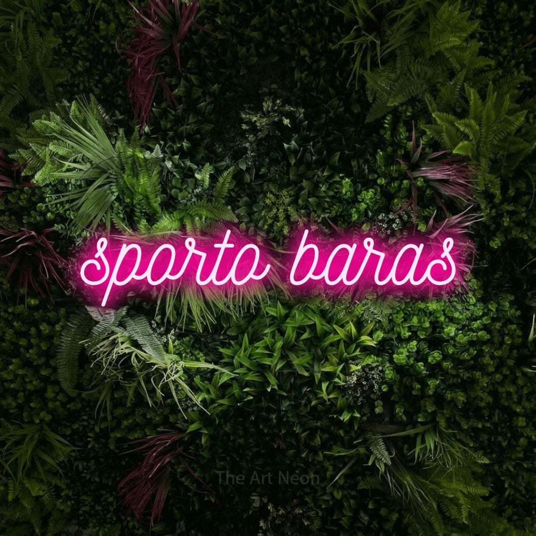 LED neon sign reading “sporto baras”, arranged in a single line.