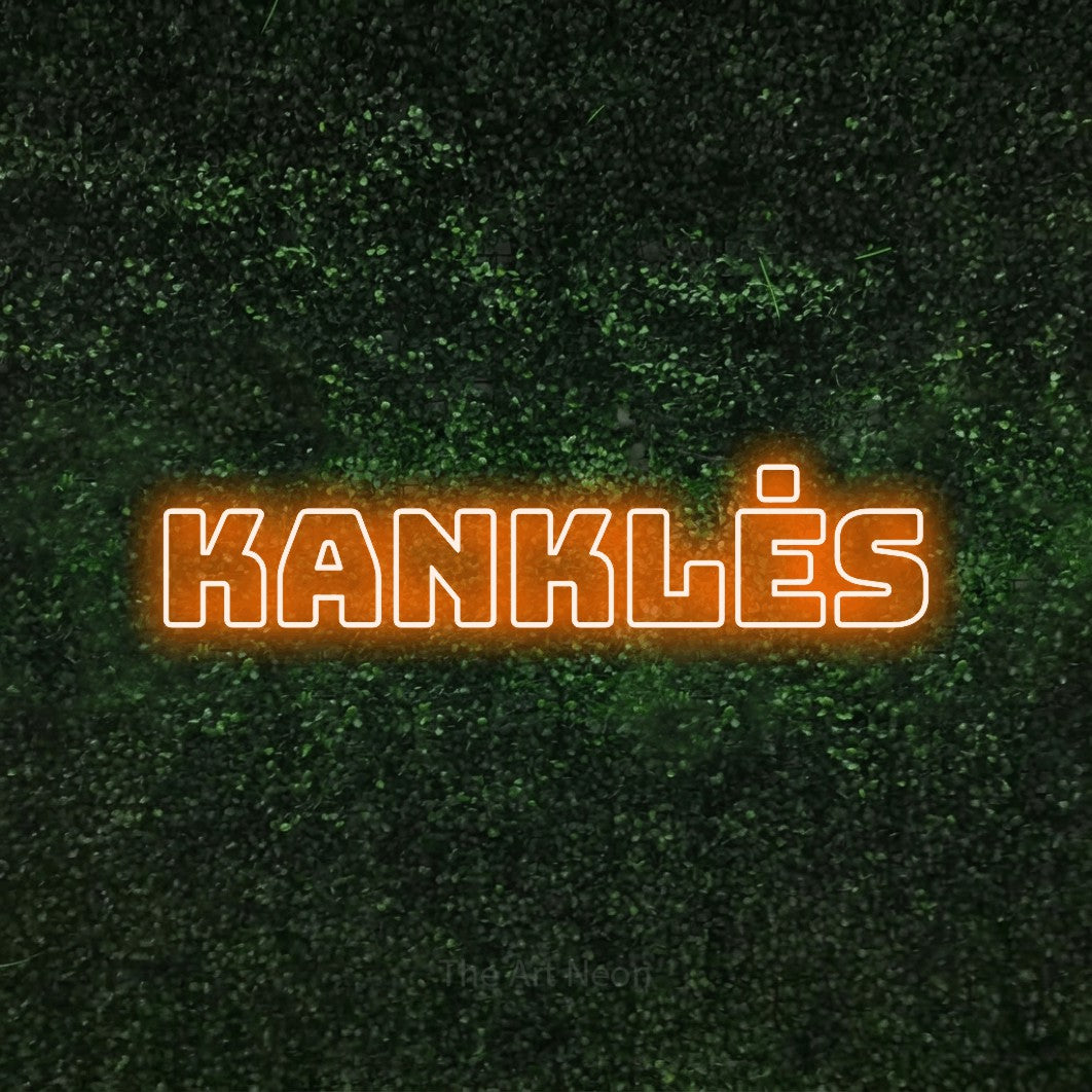 LED neon sign reading “Kanklės”, arranged in a single line.
