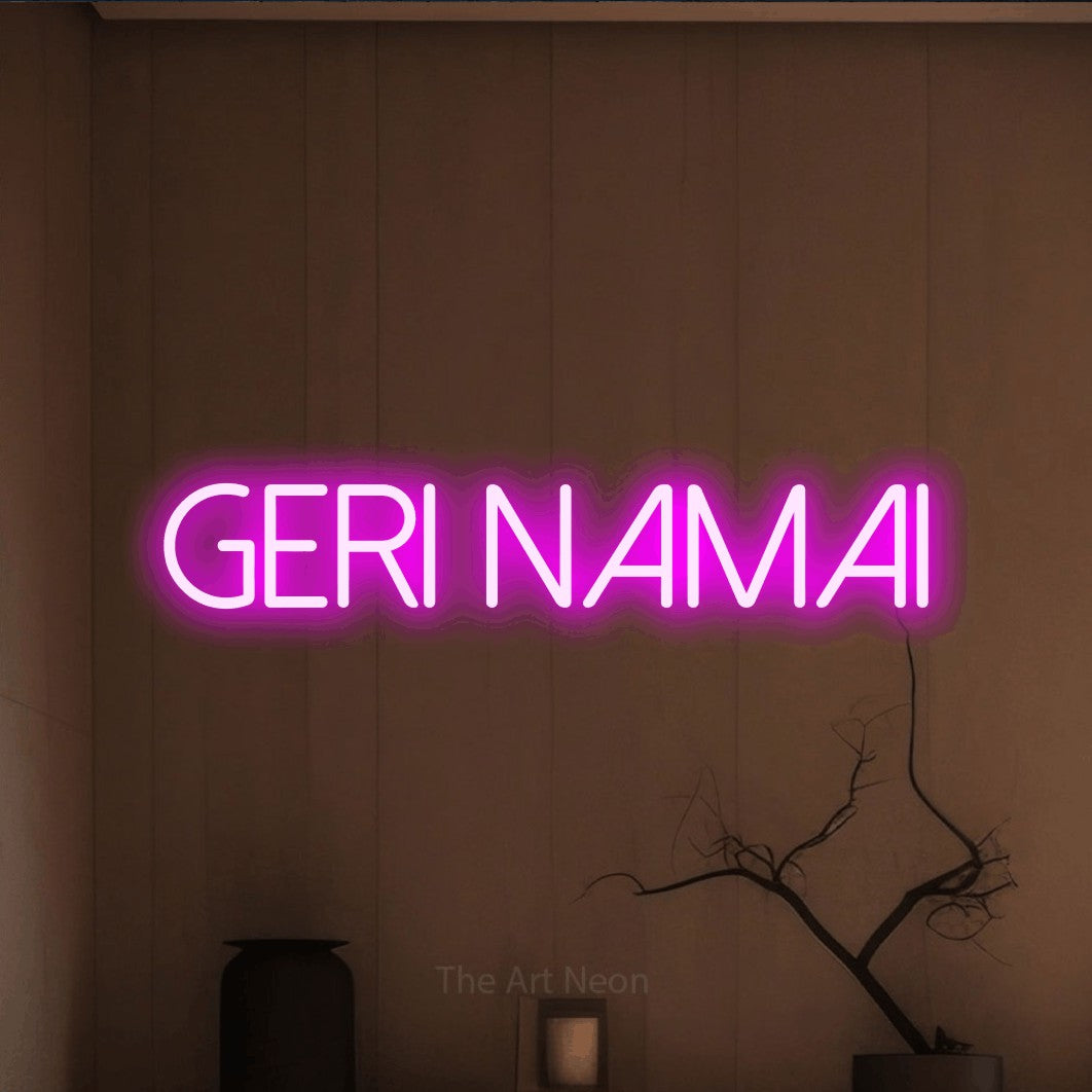 LED neon sign reading “Geri Namai”, arranged in a single line.