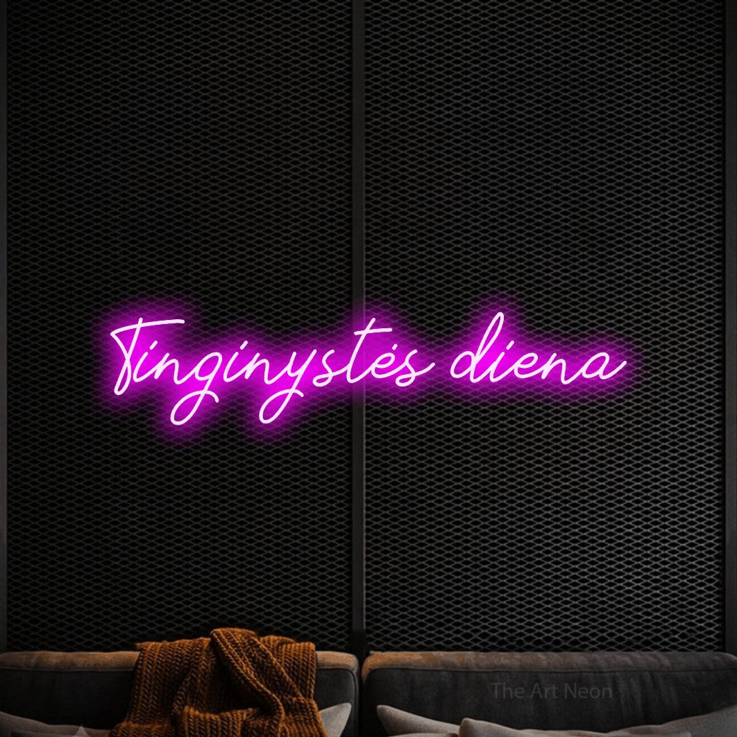 LED neon sign reading “Tinginystės diena”, arranged in a single line.
